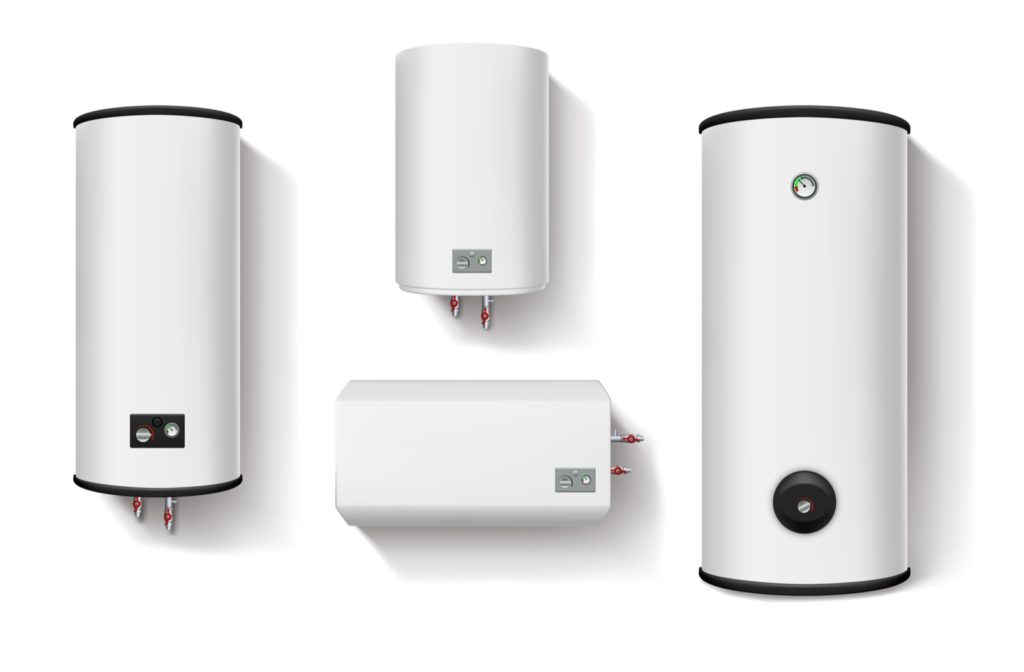 A concept of 4 different kinds of water heaters ranging from conventional storage tank heaters to tankless